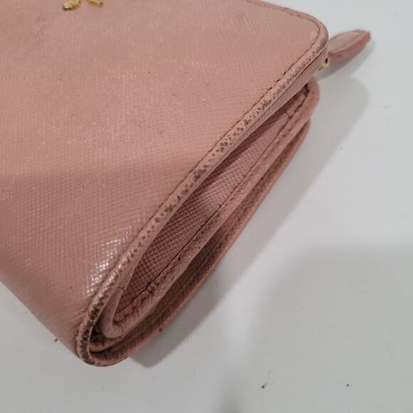 PRADA Saffiano Fiocco Orchidea Wallet Medium Bi Fold Light Pink Zip Around Logo - Picture 14 of 16